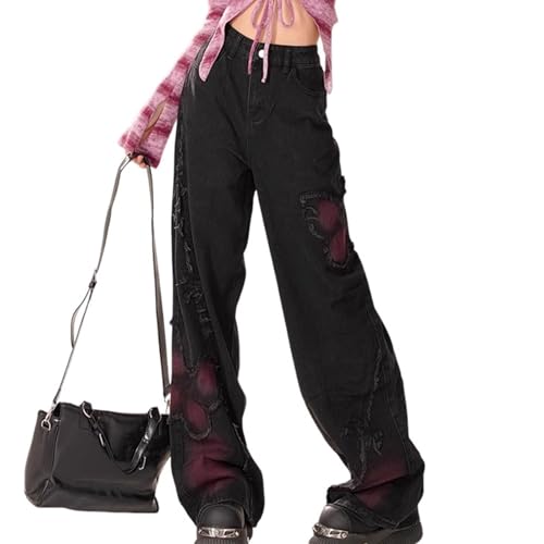 Baggy Jean for Woman 2025 Summer Vintage Y2K Street Fashion Distressed High Waisted Wide Leg Denim Pant Jeans4