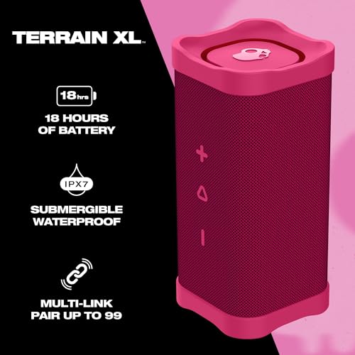 Image of Skullcandy Terrain XL Wireless Bluetooth Speaker - IPX7 Waterproof Portable Speaker, 18 Hour Battery, Nylon Wrist Wrap, True Wireless Stereo (Pink)