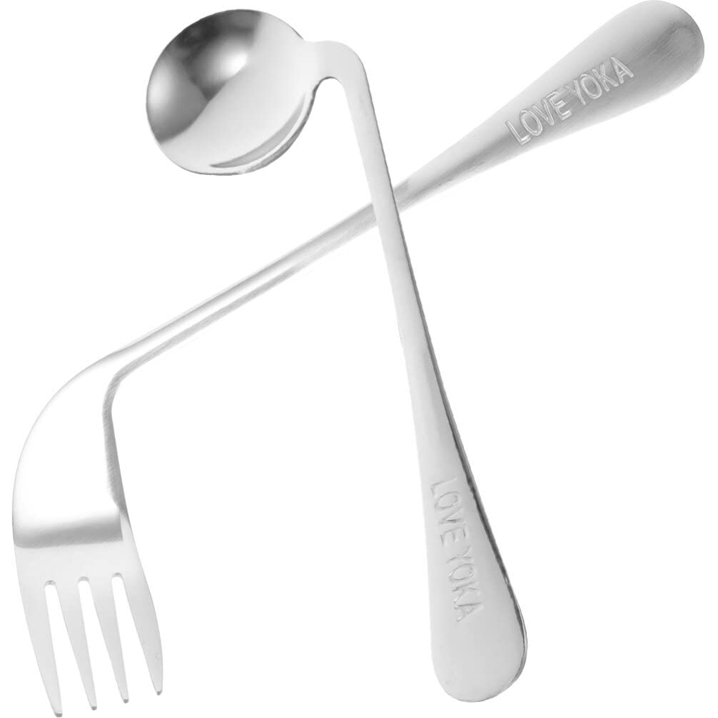 SOLUSTRE 1 Set Stainless Steel Self-Feeding Curved Utensil Angled Fork Angled Fork Spoon Self Eating Feeding Utensils Curved Cutlery Utensils Set for Elderly Patient