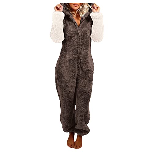 Aniywn Onesie Pajamas for Women Christmas Plus Size Pajamas Cute Animal Hooded Plush Fleece Sleepwear Cosplay Costume