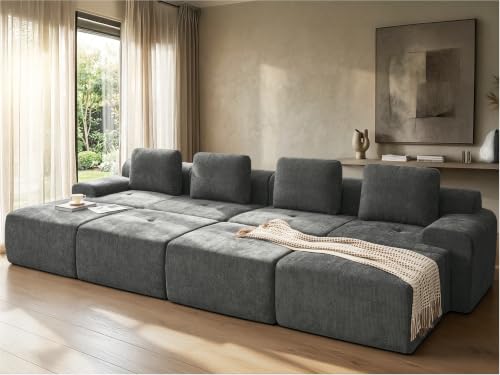 Image of 159 inch Oversized Boneless Couch, Comfort Cloud Sectional Couches for Living Room, Modular Sofa High Back & Extra Deep Seat, No Assembly, Soft Chenille Fabric (Dark Grey, 159 inch-(4+4))