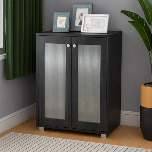 Image of LERIMO 2-Door Engineered Wood Shoe Rack, 4-Tier Wooden Shoe Rack for Entryway, Shoe Storage Cabinet with Doors Adjustable Shelves, Wooden Shoes Rack Organizer (Dark Grey, 2 Door)