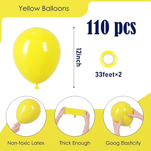 Image of Voircoloria 110pcs Yellow Balloons 12inch Yellow Latex Party Balloons for Graduation, Wedding, Birthday, Gender Reveal, Baby Shower, Anniversary, Sunflower and Honeybee Theme Party Decorations