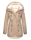 Wiepux Women's Fleece Lined Jacket Winter Coat Warm Thicken Sherpa Parka Jackets Fuzzy Puffer Outwear with Hood,Khaki,S