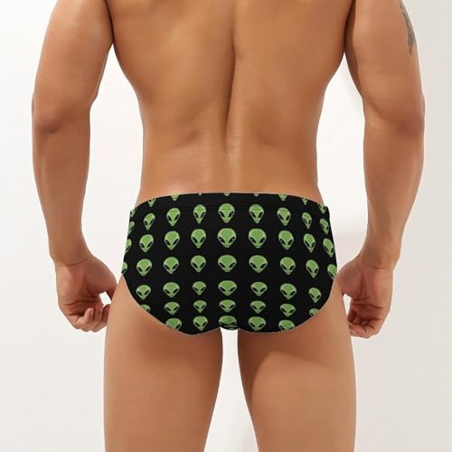 Green Aliens Heads Printed Swim Briefs for Men Sexy Bikini Swimwear Elastic Beach Trunks Bathing Suit3