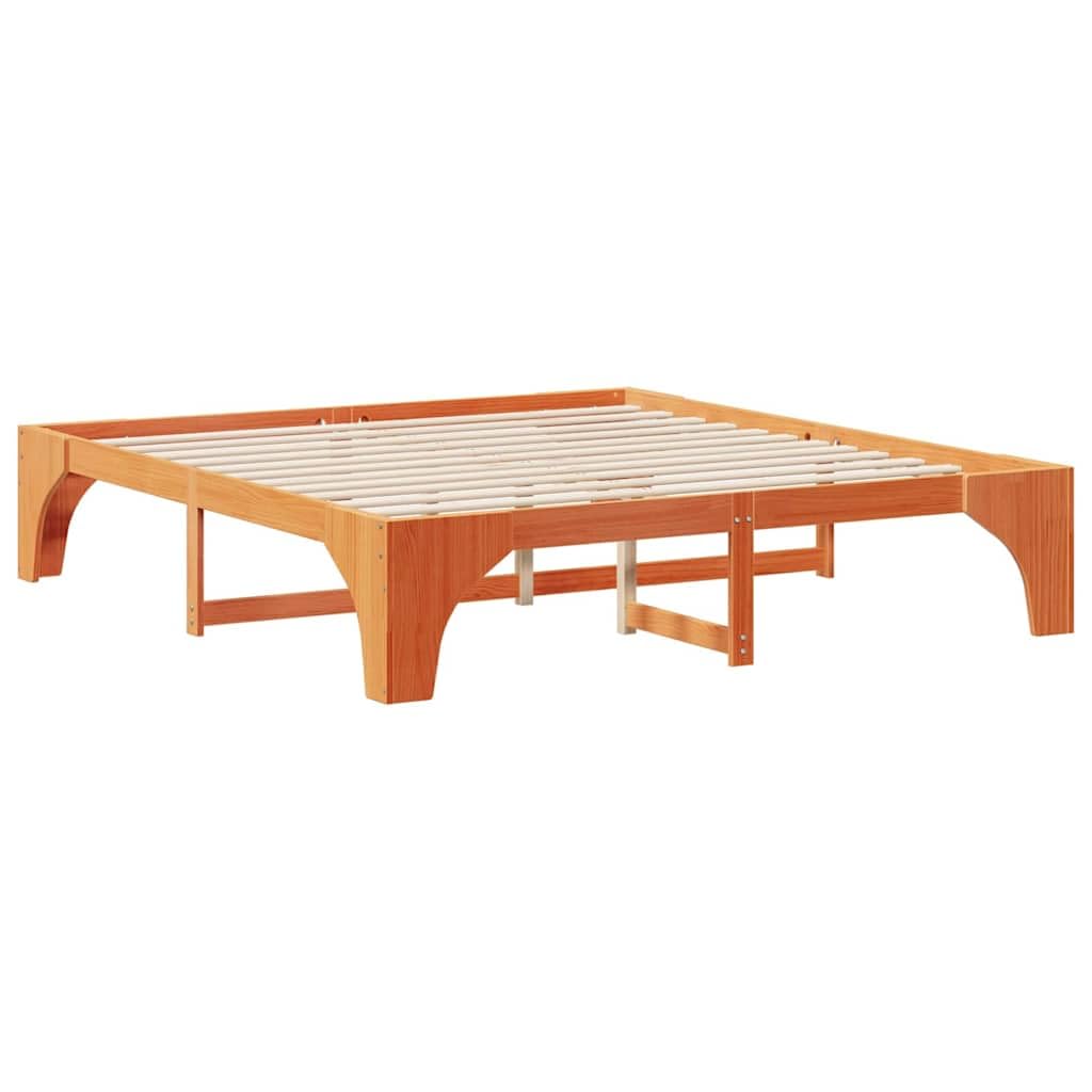 Marco de Cama en el Suelo de Madera Maciza de Pino Marrón Estructura de Perfil Bajo Minimalista y Funcional para Dormitorio Moderno 4 Piezas de Ensamblaje Fácil y Uso