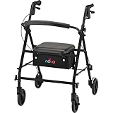 NOVA Breeze Rollator Walker with Seat for Seniors, Lightweight 17 lb Frame, 6” Wheels, Locking Hand Brakes, Padded Seat with Under-Seat Storage Pouch, Foldable Mobility Aid, Black