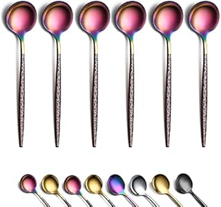 Rainbow Coffee Spoons Set of 6, Kyraton Stainless Steel 13.5cm Colorful Titainium Plating Demitasse Spoons, Tiny Mutil-Color Espresso Spoons, Small Mini Coffee Spoons, Dishwasher Safe