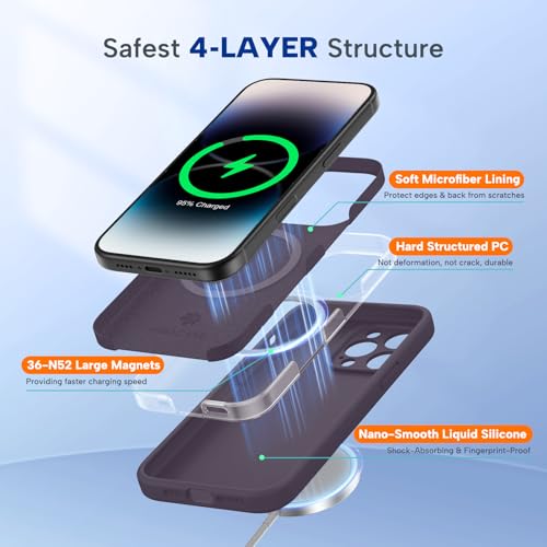 Image of Miracase Magnetic for iPhone 14 Pro Max Case, [Soft Anti-Scratch Microfiber Lining], Compatible with MagSafe, Silicone Shockproof Protection Phone Case for iPhone 14 Pro Max,Dark Purple