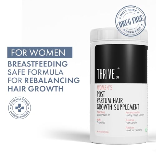 Image of ThriveCo Women's Postpartum Hair Growth Tablets Infused with Natural Extracts and Biotin, 60 Capsules | Breastfeeding-Safe | Promotes Stronger Hair and Healthier Scalp | 100% Drug free | Post pregnancy multi vitamins to reduce hair fall