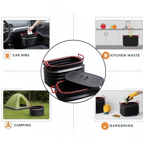Image of Collapsible Pop-up Utility Bin 60 Litres | Foldable Dustbin for Kitchen, Car, Camping & Gardening | Space-Saving Portable Multipurpose Storage Bin with Lid, Anti-Slip Base & Carry Handles