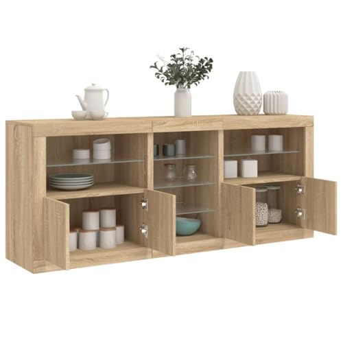 Nqyjm Mueble de almacenamiento con puertas y estantes aparador con luces LED roble Sonoma 181,5 x 37 x 67 cm, armario lateral armario para comedor, cocina, sala de estar, dormitorio modelo 2