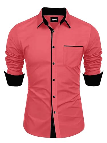 Image of Men's Regular Cotton Casual Slim Fit Shirt with Classic Collar, Long Sleeve, Solid Pattern, Breathable Fabric, and Unique Design for a Timelessly Modern