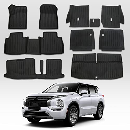 Caresa Mitsubishi Outlander Floor Mats Set Accessories 2022 2023, Full Car Protection (3 Rowfloor Mats+3Rd Row Trunk Mat+2Rd Row And 3Rd Row Seat Back Covers With Velcro) (Not For Sport) #TOP22