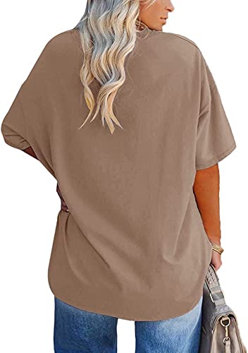 Image of Women's Plus Size V Neck T Shirts Summer Half Sleeve Tees Cotton Tunic Tops