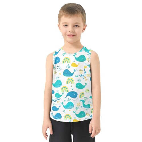 J JOYSAY Cartoon Whale Rainbow White Boys Tank Top Sleeveless Muscle Shirts Quick Dry Kids T-Shirts 3-15T2