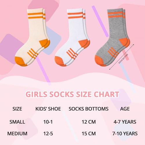 Comfoex 10 Pairs Girls Crew Long Athletic Socks for 4-6 6-8 8-10 Years Old Kids Calf Sports Cotton Socks Half Cushioned2
