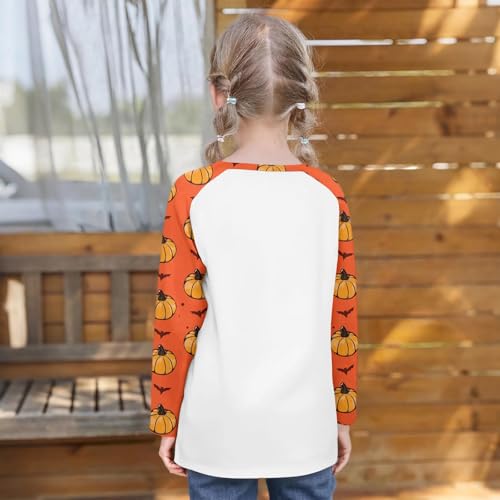 Girl's Halloween Raglan T-Shirt Cute Pumpkin Print Plaid Long Sleeve Casual Fall Top Soft Comfortable Tee4
