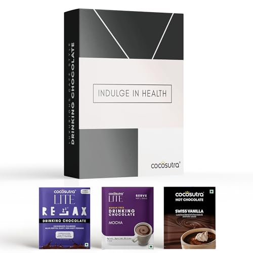 Image of COCOSUTRA Drinking Chocolate Mix, 3 x 20g Single-Serve Sachets, 60g | Enjoy Hot or Cold
