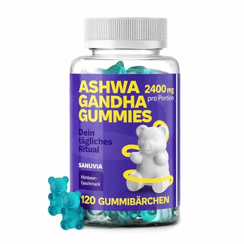 Ashwagandha Gummibärchen 2400 mg 120 vegane Gummies Hochdosierter Ashwagandha Extrakt 30:1 Mit Himbeergeschmack Ohne Gelatine glutenfrei 30 Tage Vorrat