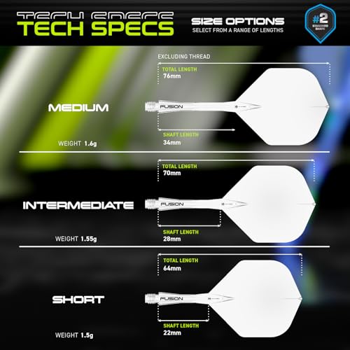 Image of Winmau Fusion No.2 Integrated Flight & Shaft System - Lightweight Replacement Set for Steel & Soft Tip Darts - 90-Degree Wing Design Sizes