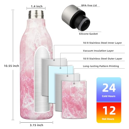 Image of BJPKPK Insulated Water Bottles, 25 oz Stainless Steel Metal Water Bottle with Strap, BPA Free Leak Proof Jugs, Mugs, Flasks, Reusable Thermal Flasks for Sports & Travel, Blossom