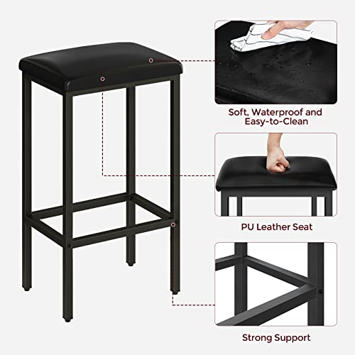 Mahancris Bar Stools, Set Of 2 Pu Upholstered Breakfast Stools, 2-Piece Bar Chairs, 26.8-Inch Height, Rectangular Industrial Bar Stools, For Dining Room, Kitchen, Counter Bar, Black Bahb01R01 #TOP6