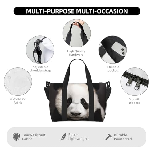 Travel Duffel Bag for Men Gym Bag, Cute Black and White Panda Luggage Bag with Shoulder Strap, Large Gym Tote Bag for Women, Weekender Overnight Bag, Foldable Carry on Bag for Airplane4