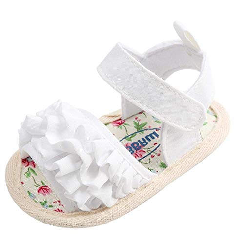 Angel ZYJ Tela de algodón Zapatos Bebe Verano Antideslizante Suela Blanda Primeros Pasos Sandalias para Recién Nacido Niña (12-18 Meses(13cm), Blanco)