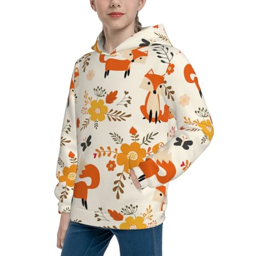 Flower Fox Kid Hoodies Boys Sweatshirts Girls Pullover with Pocket2
