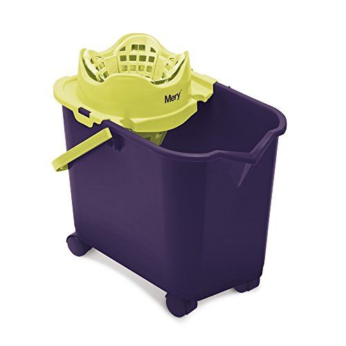 Mery | Cubo Automático | Cubo para Fregona | Cubo con Ruedas | Polipropileno | 20 litros | Morado y Lima | Medidas: 28,5x43,5x42 cm