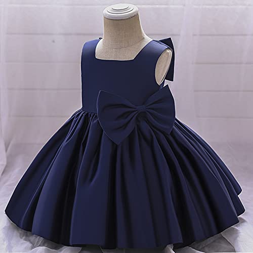 Mubineo Infant Baby Girl Satin Formal Dress Bowknot Princess Birthday Pageant Dress (Navy, 18-24 Months) #TOP3