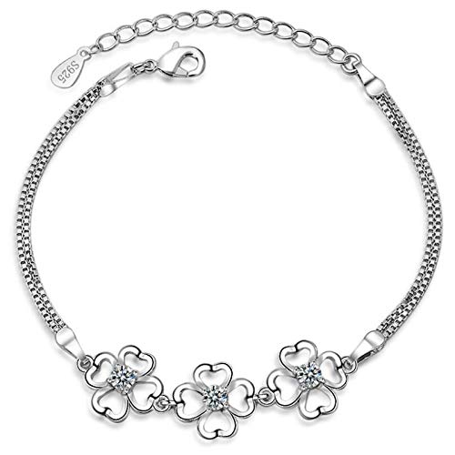 Preisvergleich Produktbild IJEWALRY Damen Armband Armbänder Armband, Persönliche Sterling Silber 925 Armbänder Elegante Romantische Lila Kristall Vier Klee Armreifen Für Frauen Schmuck Feine Geschenke