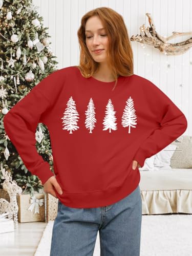 Image of PECHAR Christmas Tree Sweatshirts Women Pine Tree Print Shirts Nature Lover Gift Casual Tee Long Sleeve Xmas Pullover