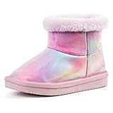 KRABOR Girls Waterpoof Snow Boots,Warm Winter Transparent Shoes with Cotton Lining for Toddlers/Little Kid Multicolor Size 11