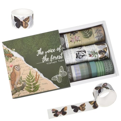 SAVOSWEET Set De Washi Tape Vintage, 20 Rollos De Cinta Adhesiva Estética, Flaco Washi Tape Set Cinta Adhesiva Decorativa Washi Glitter Adhesivo Para Scrapbooking (verde retro)