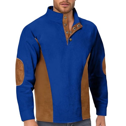 Genérico Sudadera Hombre Sin Capucha con Cuello Alto Manga Larga Bloque de Color Estilo Casual de Moda(Blue, XXXL)