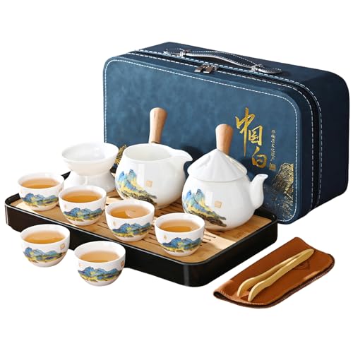 REOWONU Chinese Tea Set Traditional, Chinese Gongfu Tea Set with 6 Cups, Sidehandle Kung Fu Tea Set for Adults (QLJS Sidehandle6)