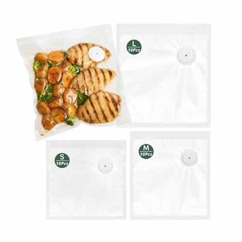 Reusable Vacuum Sealer Bags for Food 30Pcs (S/M/L), BPA-Free Sous Vide Bags for Microwave Heating, Cooking and Freezer Storage, Compatible with Most Handheld Sealers and Vacuum Sealer Machines