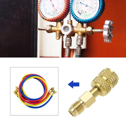 Adaptadores rectos de latón R410A Gold: 1/4" macho SAE a 5/16" hembra SAE, para sistemas de aire acondicionado mini split, 2 piezas miniatura 3