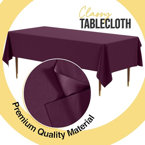 Image of Exquisite Plum Rectangle Tablecloth 54 inchx108 inch - 48 Pack | Plastic Tablecloth, Disposable Table Covers Rectangle for Parties, Weddings, Holidays & Party Supplies
