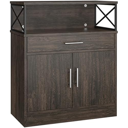 Shintenchi Kitchen Storage Cabinet with Adjustable Shelves and Drawers, Modern Buffet Sideboard, Wood Buffet Cabinet with Doors, Floor Cabinet Cupboard for Coffee Bar Living Room, Dark Brown