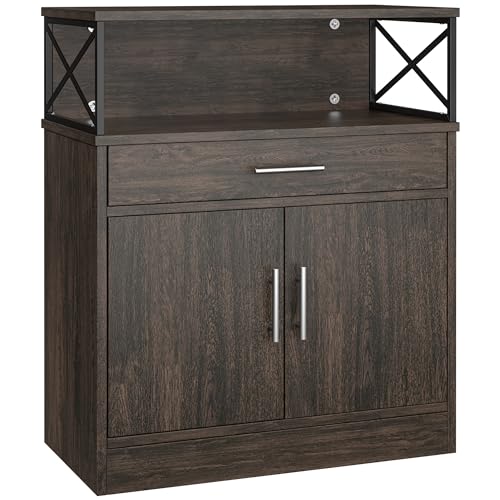 Shintenchi Kitchen Storage Cabinet with Adjustable Shelves and Drawers, Modern Buffet Sideboard, Wood Buffet Cabinet with Doors, Floor Cabinet Cupboard for Coffee Bar Living Room, Dark Brown