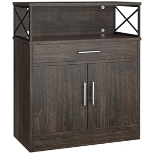 Shintenchi Kitchen Storage Cabinet with Adjustable Shelves and Drawers, Modern Buffet Sideboard, Wood Buffet Cabinet with Doors, Floor Cabinet Cupboard for Coffee Bar Living Room, Dark Brown