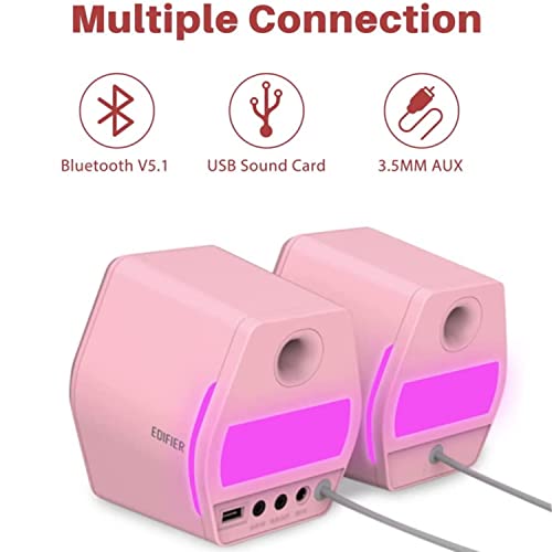Image of Edifier G2000 32W PC Computer Speakers for Gaming Desktop PC Laptop Mac Computer Woofer Speakers Bluetooth USB 3.5mm AUX Inputs RGB Lights Multimedia Speakers Pink