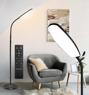LED Floor Lamp, Floor Lamp, Reading Lamp, Remote and Touch Control, 2700K-6500K Gooseneck Dimmable Standing Tall Lamp, 1H Timer, Eyelash Lamp, Task Lighting for Bedroom Office Living Room Study