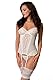 Selente Luxury Love verführerisches 3-teiliges Damen Dessous-Set aus Corsage mit Strapshaltern, Slip und Satin-Augenbinde Made in EU, Ecru-Mesch-Spitze, Gr. L-XL