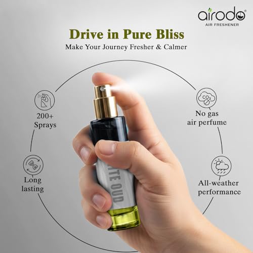 Image of Airodo White Oud Air Freshener Spray With Hanging Card|200 + Sprays, Long Lasting | Luxury Air Freshener For Air Interior| Air perfume (30ml,Pack of 1)
