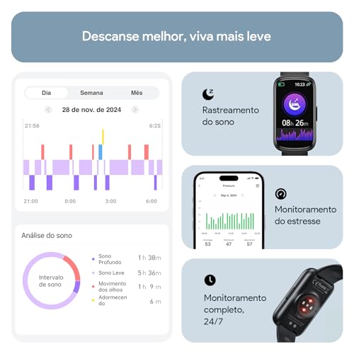 Relógio Inteligente Tranya ES11 Monitoramento Esportivo, 1.47“ Tela HD Touch, IP68 à Prova d‘Água, B