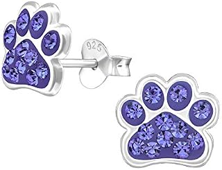 Purple Paw Print Earrings - Sterling Silver with Crystal Stones